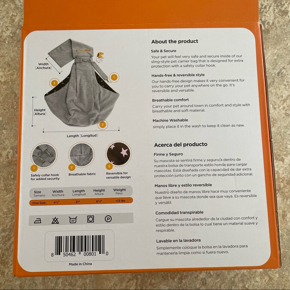 NIB! FurryFido Pet Sling Breathable Reversible Carrier Dogs Up To 13 LBS Grey - Picture 2 of 4